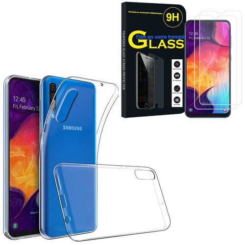 Coque Silicone Pour Samsung Galaxy A50 Sm-A505f 6.4" Gel Ultraslim Et Ajustement Parfait - Transparent + 2 Films Verre Trempé