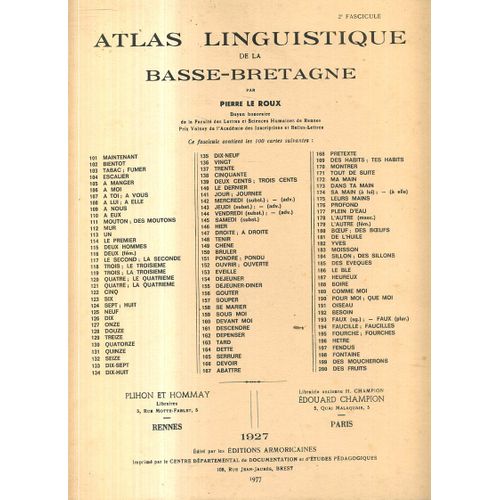 Atlas Linguistique De La Basse Bretagne 2e Fascicule