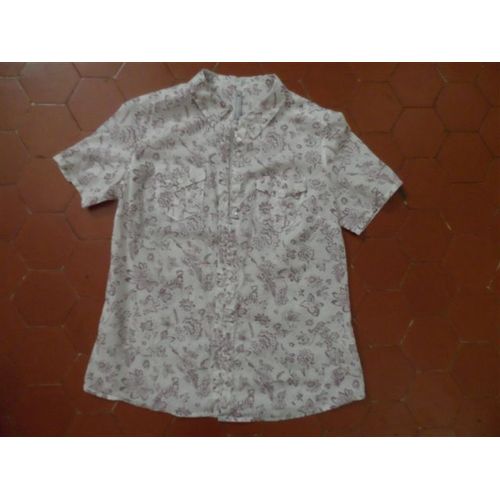 Chemise Voile Coton Imprimé Blanche Porte