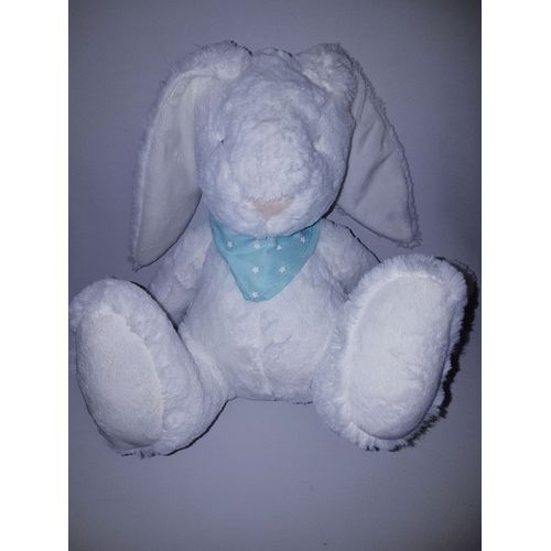 Doudou Lapin Cyrillus Blanc Foulard Bleu Étoile Bebe Naissance Peluche Grise Éveil Enfant Assis Soft Toys