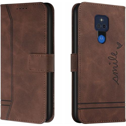 Coque Motorola Moto G Play 2021 Portefeuille Etui Housse Pour Moto G Play 2021 Coque Paillette Sourire Rétro Pu Cuir Flip Wallet Coquille Couverture Pour Moto G Play 2021 Hx Smile Brown