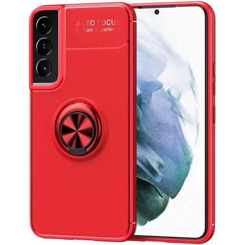 Coque Pour Samsung Galaxy S22+/S22 Plus, Silicone Housse Avec 360 Degrés Rotation Bague, Ultra Mince Tpu En Gel Antichoc Housse Protection Étui Pour Samsung Galaxy S22 Plus - Rouge/Rouge