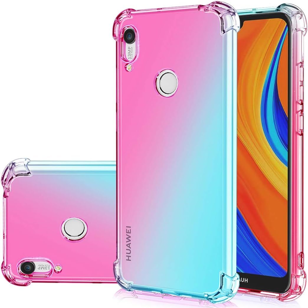 Coque Pour Huawei Y6 2019 Huawei Honor 8a Coque De Téléphone Transparent Mignon Dégradé Mince Anti Rayures Souple Tpu Coque De Protection Antichoc Pour Huawei Honor 8a/Y6 2019 Rose/Vert