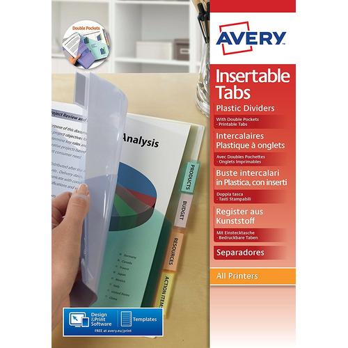 Avery Zweckform Lot De 3 Doubles Pochette Intercalaires Plastiques 6 Touches À Onglets Personnalisables Format Maxi 05621501