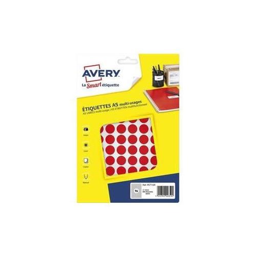 Avery Lot De 5 Sachets De 960 Pastilles Ø15 Mm. Imprimables. Coloris Rouge.