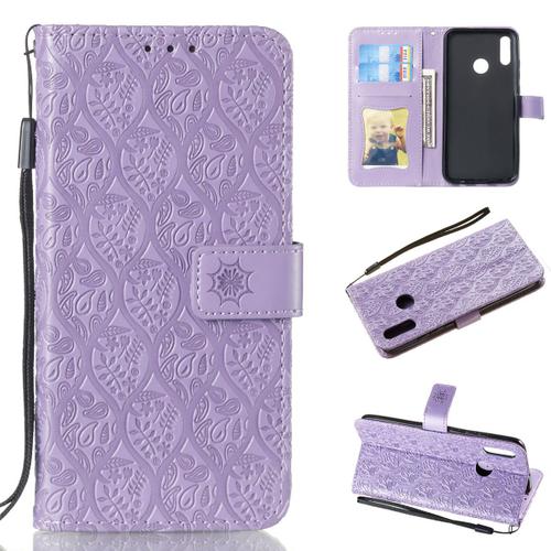 Huawei P Smart (2019) Coque, Saturcase La Vigne Pu Cuir Magnétique Flip Portefeuille Support Porte-Carte Protecteur Coque Housse Étui Avec Dragonne Pour Huawei P Smart (2019) (Violet)