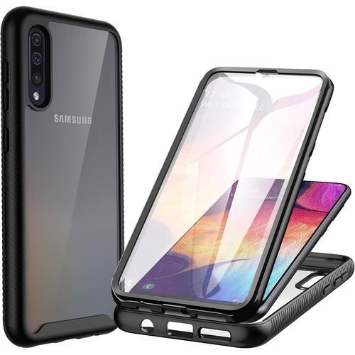 Coque Samsung A70, Antichoc Housse Avec Protection Écran, 360 Degrés Protection Case Robuste Double Face Bumper Transparent Etui Intégrale Coque Pour Samsung Galaxy A70 / A70s 6,7"" Noir