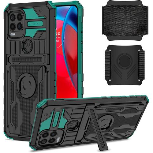 Étui Pour Téléphone Titulaire De Téléphone For Motorola Moto G Stylus 5g Case 360 ° Rotatif Et Détachable Sports Sports Protection Militaire Housse De Téléphone Antichoc Color Dark Green