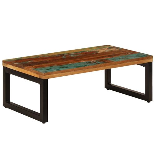 Table Basse 100x50x35 Cm Bois De Récupération Solide Et Acier