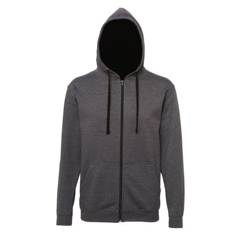 Sweat Zipp? ? Capuche Unisexe - Jh053 - Gris Fonc? Et Noir