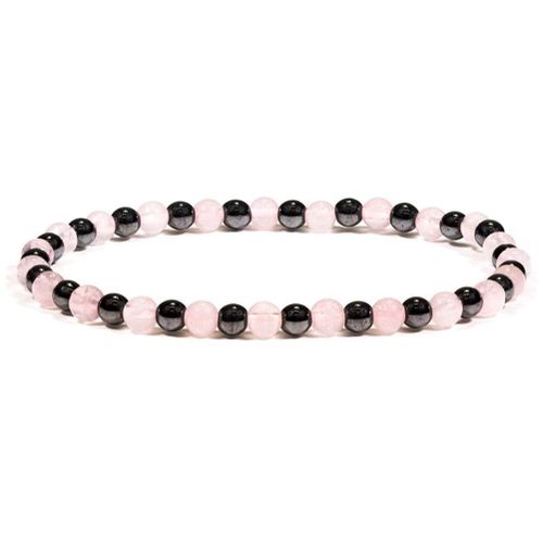 Bracelet Élastique Hématite Et Quartz Rose