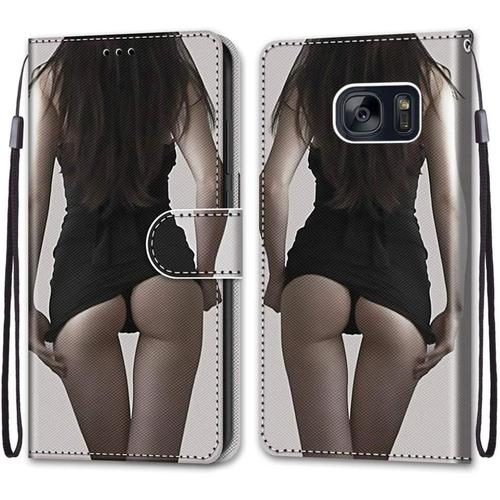 Coque En Pu Cuir Pour Samsung Galaxy S7 5.1"" Étui Flip Cover Clapet De Protection Portefeuille Avec Motif Upskirt Housse Magnétique Case Wallet Antichoc Cover Pour Samsung Galaxy S7 5.1