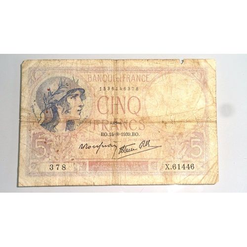 Billet 5 Francs - France - 1939