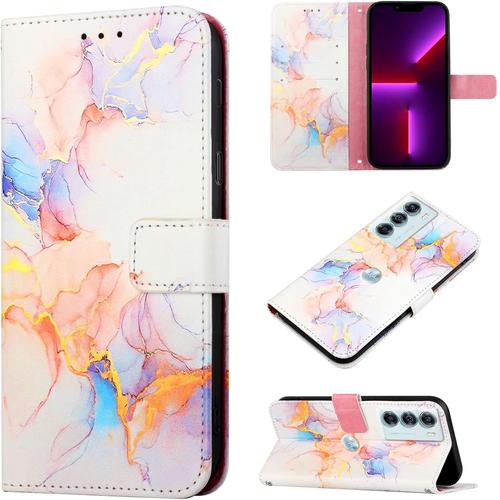 Folio Stand Support Coque Pu Cuir Pour Motorola Moto G200 5g/Edge S30 Cover Flip Portefeuille Marbre Étui Magnétique Protecteur Carte De Crédit Slot Dragonne Etui Impression Housse Coloré