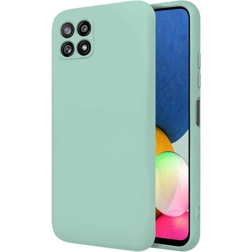 Coque Compatible Avec Samsung Galaxy A22 5g 6.6"" Étui Rigide Turquoise Silicone Liquide Premium Doux Doublure Intérieure Microfibre Protège L'appareil Photo Antidérapant Résistant Rayures