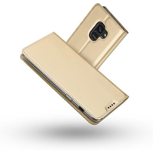 Coque Galaxy A8 2018,Galaxy A5 2018, Ultra Mince En Cuir Pu Premium Housse À Rabat Portefeuille Antichoc Tpu Étui De Bumper Folio À Clapet Avec Fermoir Magnétique Pour Samsung A8 2018 Or