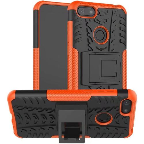 Coque Motorola Moto E6 Play 360 Degrés Protection Bumper + Film Verre Trempé 2 Pièce, Béquille Etui Silicone Housse Antichoc Cover Skin Cases Protector Pour Motorola Moto E6 Play - Orange