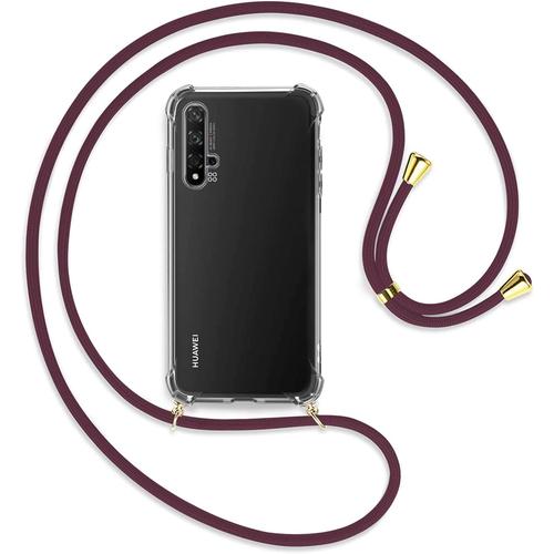 Coque Compatible Avec Huawei Nova 5t 6.26 Pouces Coque Transparent Avec Corde Bordeaux Pour Téléphone Portable Cordon Réglable Pratique Collier De Mode Cha Ne De Cou Résistant Aux Rayures