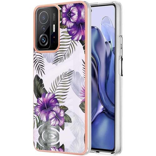 Coque Pour Xiaomi 11t Pro 5g/Xiaomi 11t 5g, Ultra Mince Élégant En Silicone Souple Motifs Colorés Coque Brillante Antichoc, Tpu Gel Etui Pour Xiaomi 11t Pro 5g/Xiaomi 11t 5g - Fleur Mauve