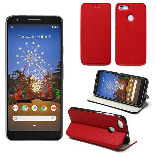 Housse Google Pixel 3a Rouge - Etui Coque Pixel 3a Protection Antichoc À Rabat Smartphone 2019 - Accessoires Pochette Case Xeptio