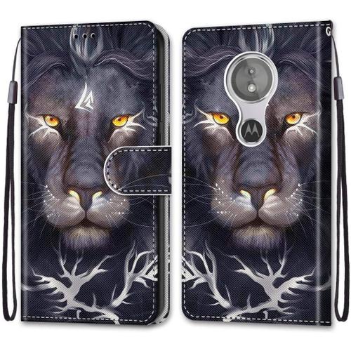 Coque Pour Motorola Moto E5 Portefeuille Etui À Rabat En Pu Cuir Avec Motif,Poche Porte-Cartes,Multi-Usage Peint Housse Cuir Case Magnétique Lion Noir Protection Pour Moto E5/Moto G6 Play