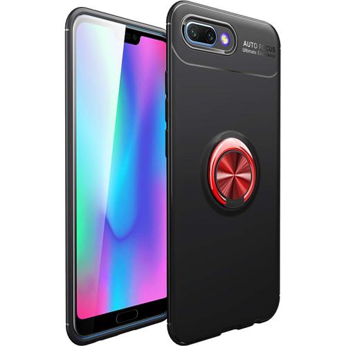 Coque Pour Huawei Honor 10 Anneau Kickstand Antichoc Coque,Rotation Magnetique Bague Support Arriere Doux Tpu Anti-Choc Etui Avec Protection Support De Voiture Magnétique -Noir+Rouge Bague