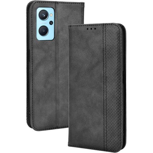 Coque Pour Realme 9i / Oppo A76 4g / Oppo A36 4g Etui, Cuir Rétro Flip Pc + Housse De Protection En Tpu Souple, Emplacement Pour Carte Fonction Support , Cover De Protection Antichoc. Noir