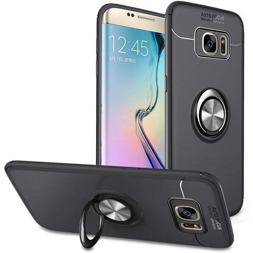 Coque Samsung Galaxy S7 Edge Souple Silicone,Etui Giratoire 360 Degrés Support Bague Mince Tpu Silicone Gel Couverture Travailler Avec Magnetic Car Mount ,Pour Samsung Galaxy S7 Edge Noir