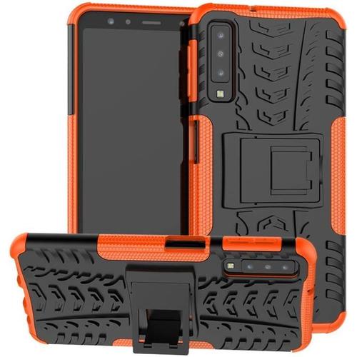 Coque Samsung Galaxy A7 2018 A750, Double Couche Cover Antichoc Coque Résistant Aux Chocs Goutte À L'épreuve Cas De Téléphone Portable Avec Béquille Etui Housse Pour Galaxy A7 A750 Orange