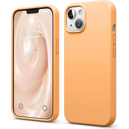 Coque Silicone Liquide Compatible Avec Iphone 13 6.1\U201d , Case En Silicone Premium, Étui Protection Complète - Cover Antichoc À 3 Structure, Microfibre Douce Empêche Les Rayures Orange