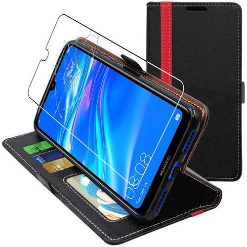 Ebeststar - Coque Huawei Y7 2019 Etui Portefeuille Porte-Cartes Support Stand, Noir / Rouge [Dimensions Precises Smartphone : 158.9 X 76.9 X 8.1mm, Écran 6.26''] [Nb: Lire Description]