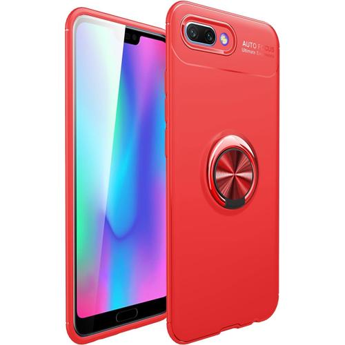 Coque Pour Huawei Honor 10 Anneau Kickstand Antichoc Coque,360 Degrés Rotation Magnetique Bague Support Arriere Doux Tpu Anti-Choc Etui Avec Protection Support De Voiture Magnétique -Rouge