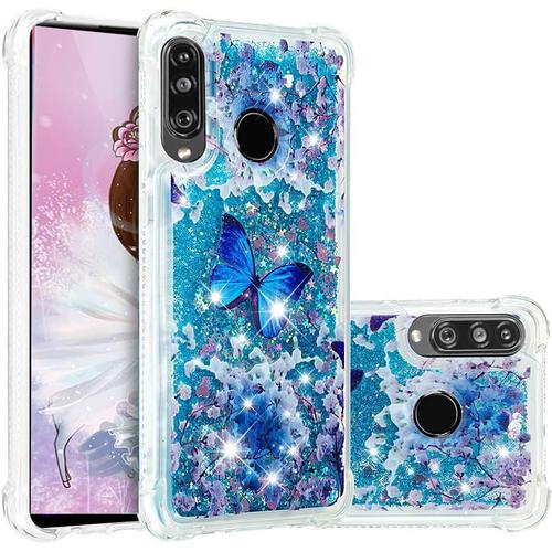 Coque Galaxy A20 Liquide Silicone Etui Housse Pour Samsung Galaxy A30 Coque Paillette Bling Glitter Liquide Silicone Transparente De Antichoc Étui Coquille Couverture Liquid Blue Butterfly