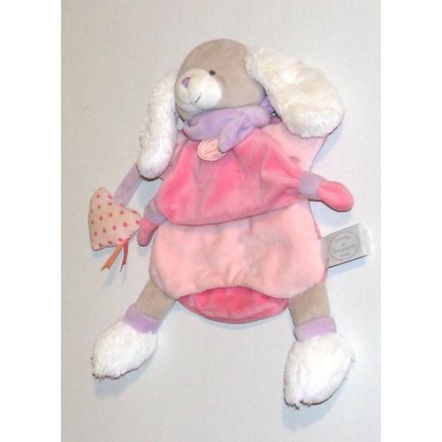 Chien Ou Lapin Rose Blanc Marionnette Noopette Avec Petit Coeur A Pois Rose Doudou Peluche Doudou Et Compagnie