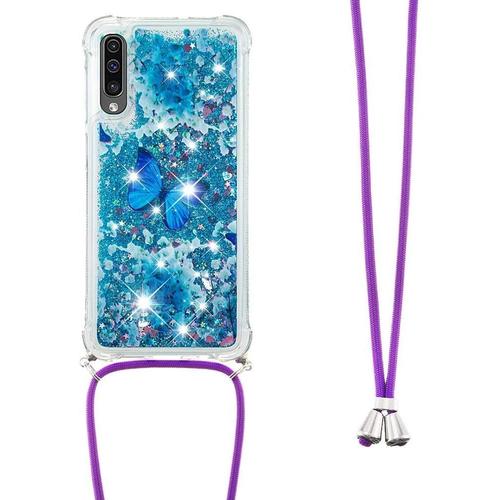 Collier Coque Pour Samsung Galaxy A10 Glitter Paillette Brillante Quicksands Liquide Transparente Silicone Tpu Case Housse Avec Cordon Collier Tour De Cou Pour Samsung Galaxy A10 Yb Gs Die