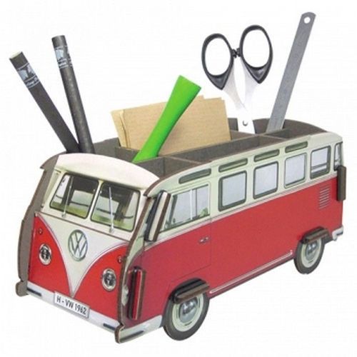 Volkswagen Combi Rouge Pot À Crayons Kit En Bois Éco Certifié - 11 X 22 X 10 Cm Werkhaus