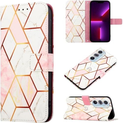 Protecteur Coque Pu Cuir Pour Motorola Edge X30 Flip Portefeuille Marbre Étui Magnétique Folio Stand Support Carte Crédit Slot Dragonne Etui Impression Housse Pour Edge X30 Couleur Couture