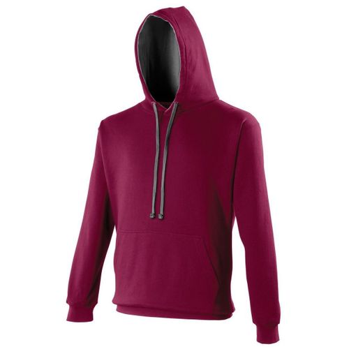 Sweat À Capuche Contrastée Unisexe - Jh003 - Rouge Bordeau Et Gris Foncé