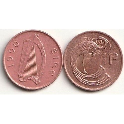 Lot De Deux Pièces De 1 Penny, Irlande, 1988 Et 1990
