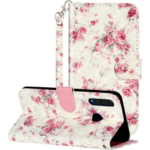 Coque Pour Honor 20 Lite 6.21"" Portefeuille Etui À Rabat En Cuir Motif,Poche Porte-Cartes,Multi-Usage Peint Housse Cuir Case Magnétique Motif De Fleurs Protection Pour Huawei P Smart+ 2019