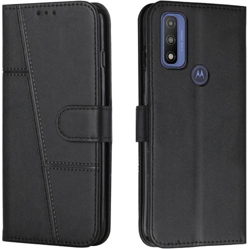 Coque Pour Motorola Moto G Pure 2021, Housse En Cuir Rabat Portefeuille Cuir Etui, Slim Silicone Tpu Bumper Magnétique Protection Flip Porte Cartes Antichoc Case Pour Moto G Pure 2021 Noir