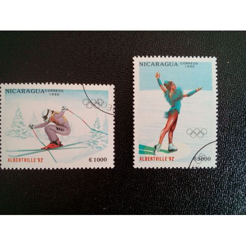 Timbre Nicaragua Yt 1538 - 1539 Jeux Olympiques D'hiver 1992 - Albertville 1990 ( 6612 )