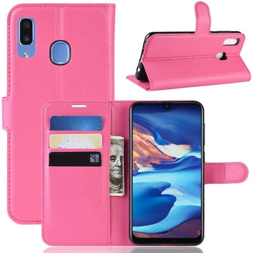 Coque Pour Samsung Galaxy A30 Scv43, Stand Pour Téléphone Portable/Avec Emplacements Pour Cartes De Crédit/Couvercle De Fermeture Magnétique,Pour Samsung Galaxy A30 Scv43 Housse Rouge Rose