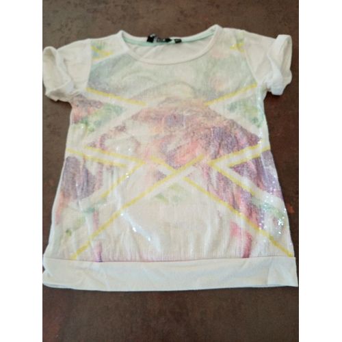 T Shirt Mc Blanc Motif Paillette Fille 8 Ans Punkdidz Bon État