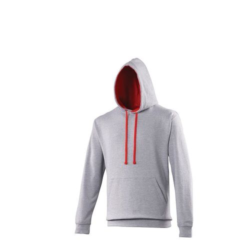 Sweat À Capuche Contrastée Unisexe - Jh003 - Gris Clair Et Rouge