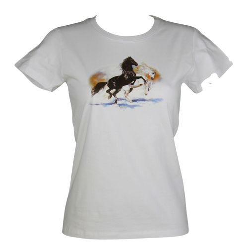 T-Shirt Femme Manches Courtes - Chevaux 1236 - Blanc