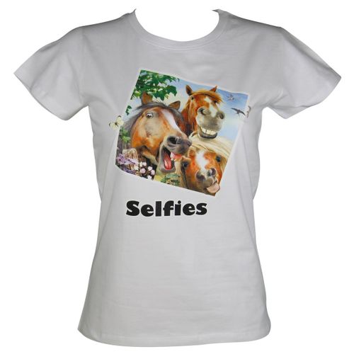 T-Shirt Femme Manches Courtes - Chevaux Selfies 2372 - Blanc