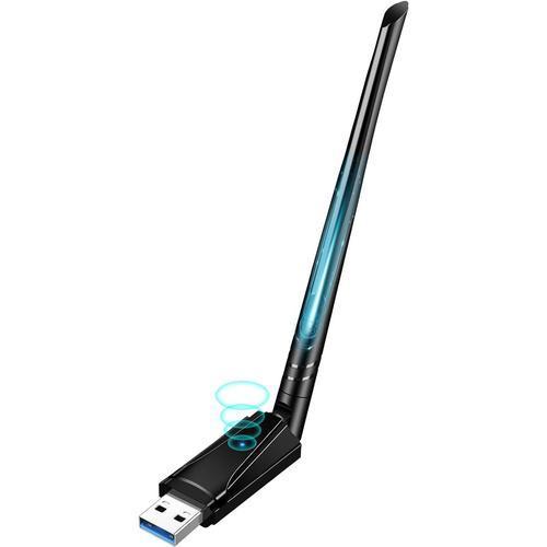 Cle WiFi USB 3.0, AC1300 Mbps Cl¿¿ WiFi Puissante, 2.4G / 5GHz Dongle WiFi, 5DBI Double Bande, Antenne WiFi Longue Port¿¿e pour PC/Laptop/Desktop/Tablet, pour Windows 11/10/8.1/8/7/XP et Mac OS