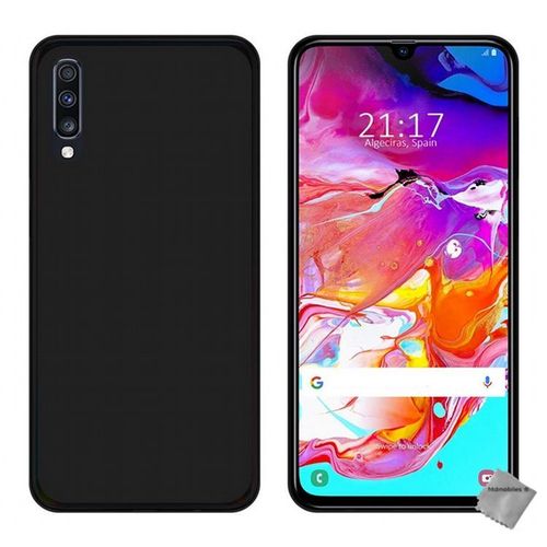 Housse Etui Coque Pochette Silicone Gel Fine Pour Samsung Galaxy A70 + Verre Trempe - Noir