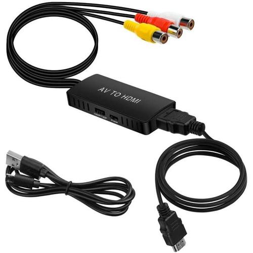 Adaptateur RCA vers HDMI, Convertisseur AV vers HDMI avec Cable HDMI, Audio Vid¿¿o Adaptateur Audio pour DVD Sky STB, Support 1080P PAL/NTSC